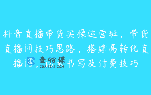 抖音直播带货实操运营班，带货直播间技巧思路，搭建高转化直播间，话术书写及付费技巧