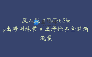 疯人院《TikTok Shop出海训练营》出海抢占全球新流量