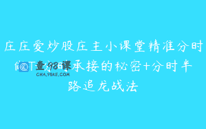 庄庄爱炒股庄主小课堂精准分时做T+分时承接的秘密+分时半路追龙战法